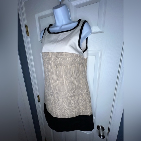 Karen Millen US 6 UK 10 Beige Black Colorblock Shift Cocktail Dress S - Picture 2 of 16